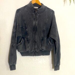 LOVE STITCH Gray Zip Up Bomber Sweatshirt Jacket SZ SMALL